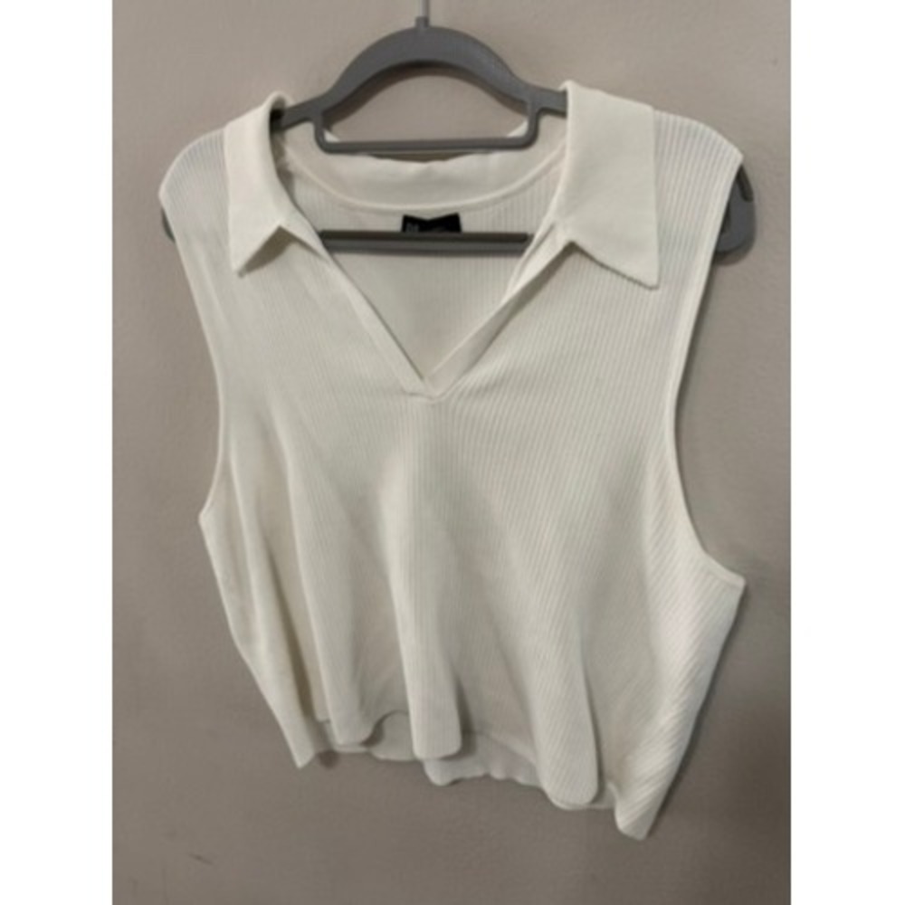 GAP XL Cream‎ Ribbed Sleeveless Polo Sweater Tank Top Preppy Soft Girl